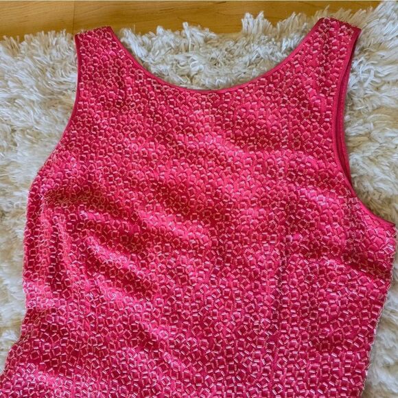 100% Silk Beaded Maxi Dress Embellished Pink Y2K Size 8 by Suzanne  Barbiecore - Picture 7 of 13